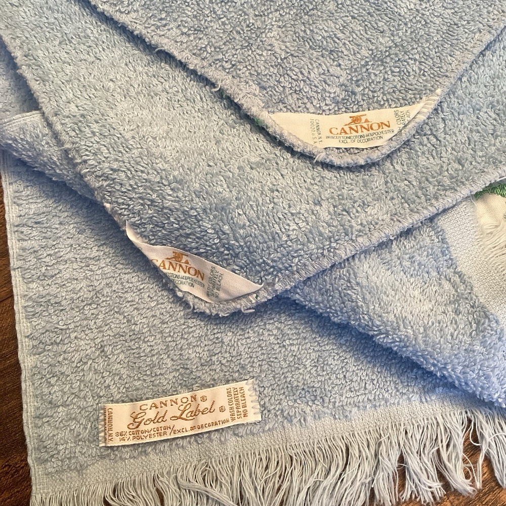 Vintage Cannon Gold Label Powder Blue‎ 4 Piece Bath Set Embroidered Flowers - Picture 7 of 8